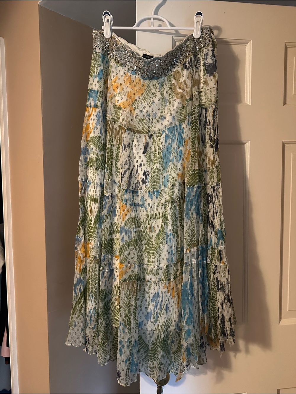 BCBGMaxAzria Multi-Color Tiered Skirt with Beaded Waistband